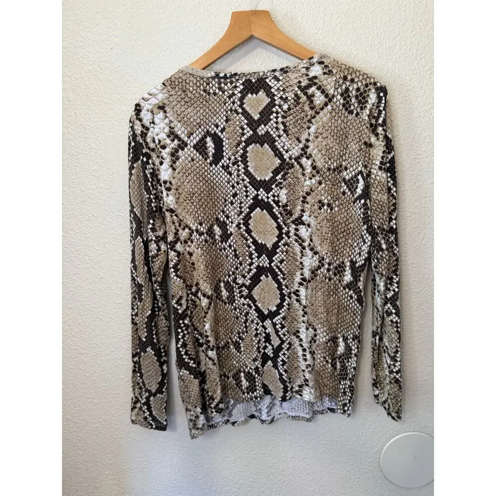 Michael Kors Sneak Print Sequin Jet Set Y2K Long Sleeve Tee Large Brown Glam